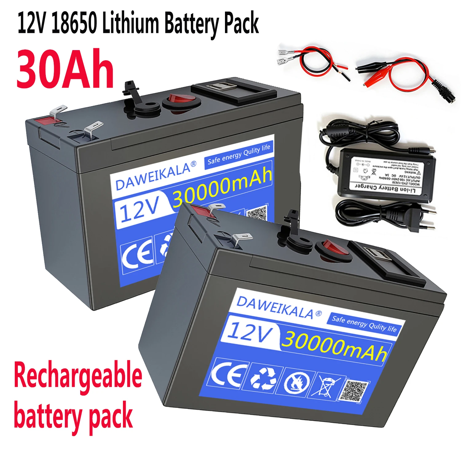 12V 30Ah Lithium-Akkupack mit ternären Zellen und BMS + 12,6V 3A Ladegerät für E-Bikes, Wechselrichter, LED-Beleuchtung, Landwirtschaft und Marktstände