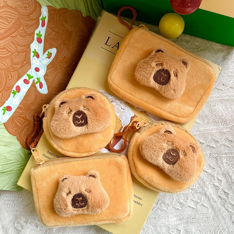 Cartoon Capybara Coin Purse Cute Small Earphone Pouch Plush Doll Storage Bag Large Capacity Card Bag Fashion Makeup Lipstick Bag