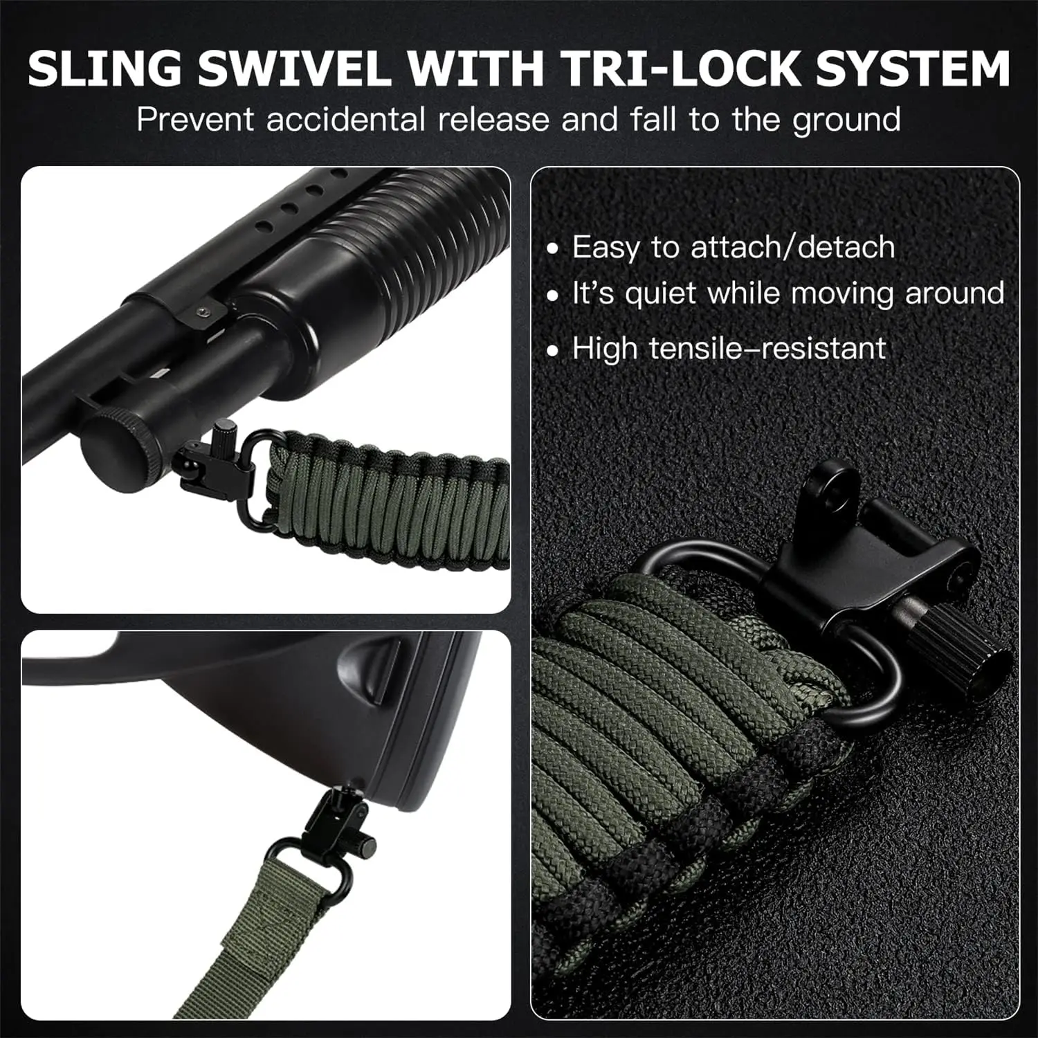 Outdoor Hunting Gun Sling, Military Green and Black Woven Fabric, Three-Point Crossbody Design, Stabilizes the Rifle on the Back, Portable Carrying Handle Design, Durable and Not Easily Damaged, Suitable for Various Shooting Training Exercises