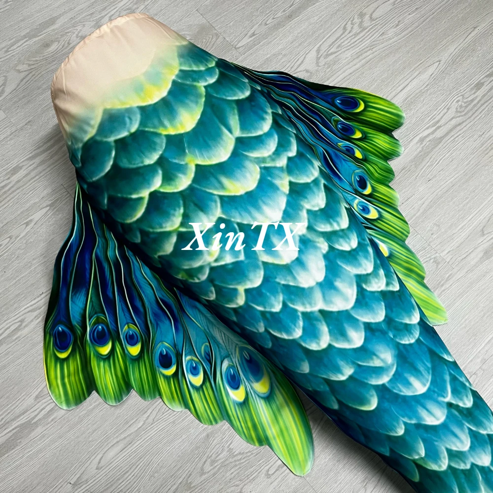 Beautiful Big Mermaid Tail Peacocks Soul Swimmable Tail with Printing Yarn No Monofin For Free Diving Model Photoshooting Suit