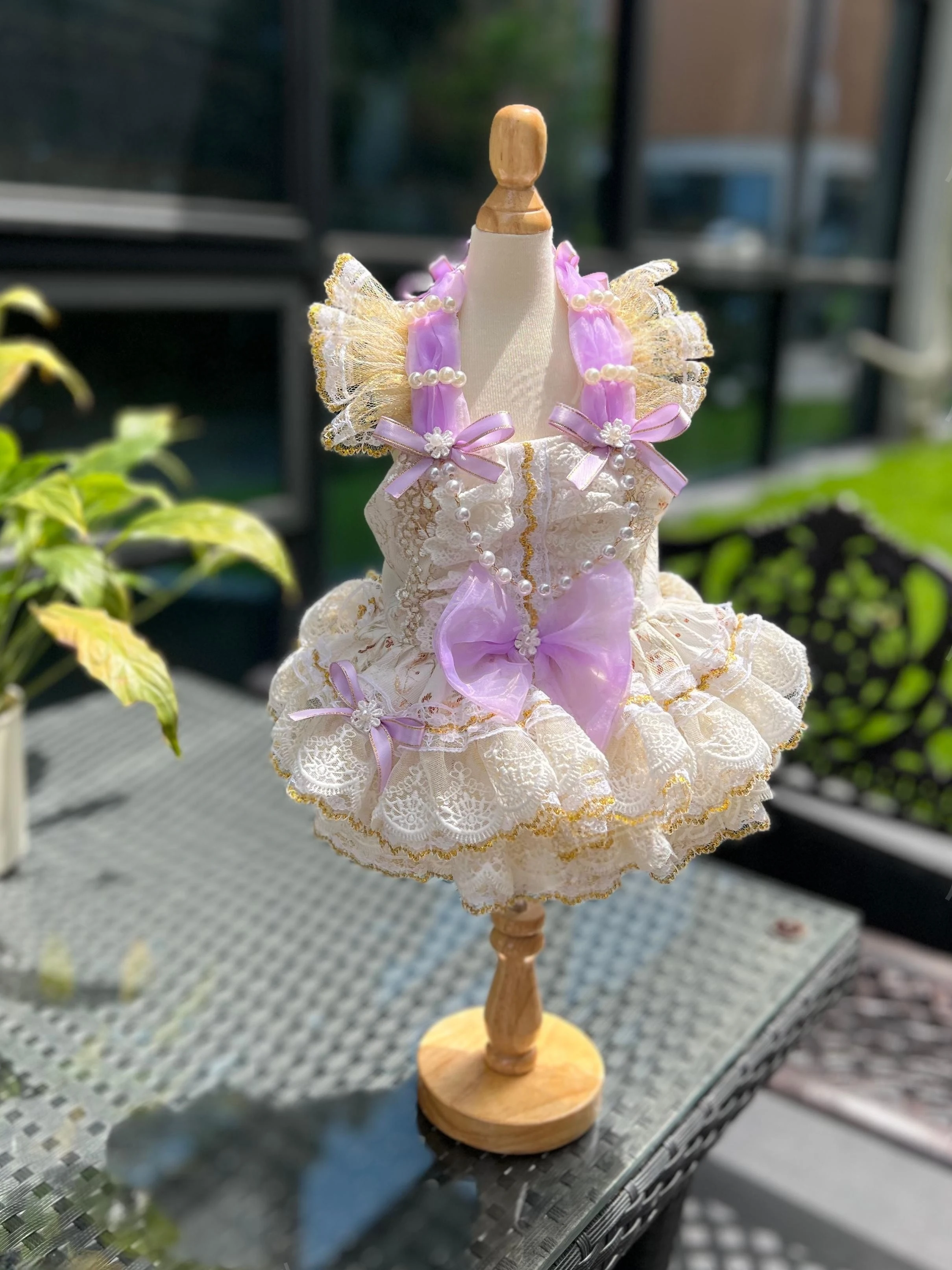 Princess Dress for Small Medium Dogs Chihuahua Purple White Lace Hollow Flower Spring Summer Sling Fashion Pet Dog Clothes