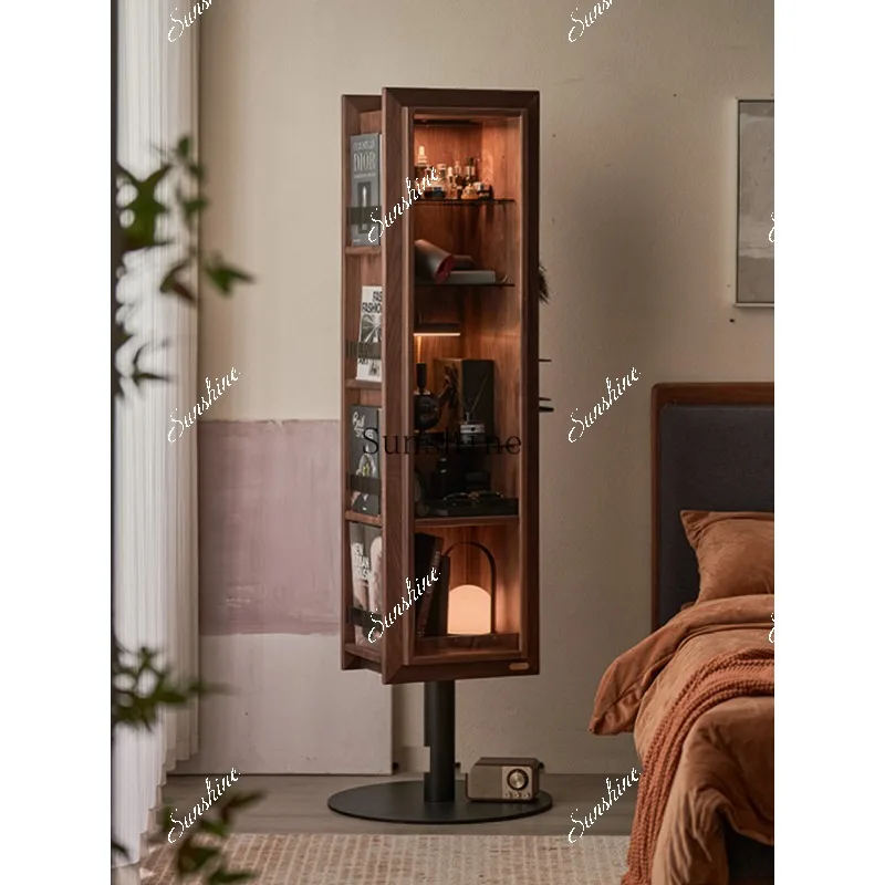 Solid wood rotating bedroom home full body mirror black walnut magazine rack  FT