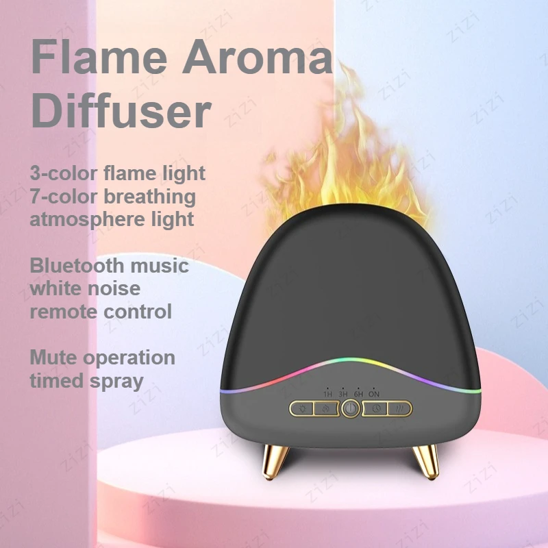 Simulated Flame Rainbow Atmosphere Lamp Aromatherapy Machine with Bluetooth Speaker and White Noise Aromatherapy Machine