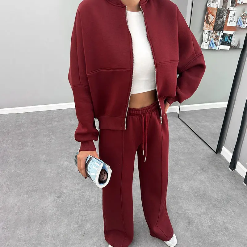 2024 Autumn Winter Women's Thick  Coat Drawstring High Waist Loose Casual Pants Set Lined Fleece Woman's Clothing Street