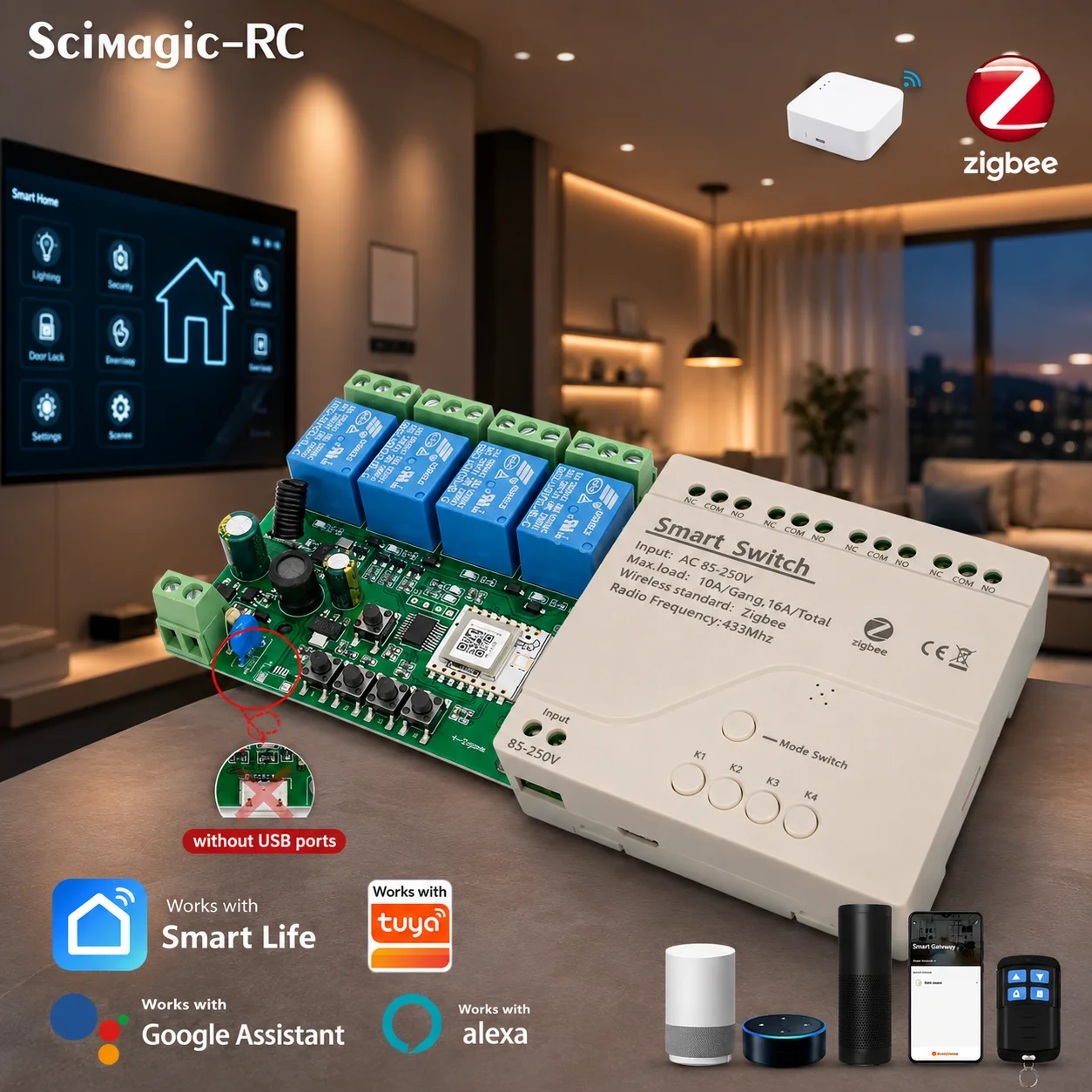 

Zigbee 4CH AC DC 12V 24V Home Relay Module RF WIFI Smart Switch App Remote Control 433 Light Switch 10A For Tuya