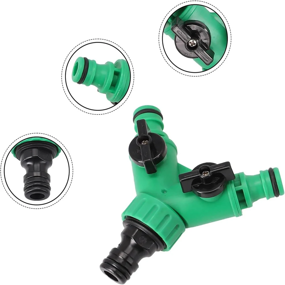 موصل Y لخرطوم الحديقة ثنائي الاتجاه - صمام توصيل سريع مع مفتاح تشغيل/إيقاف للتحكم في مياه زهرة الري في الصنبور