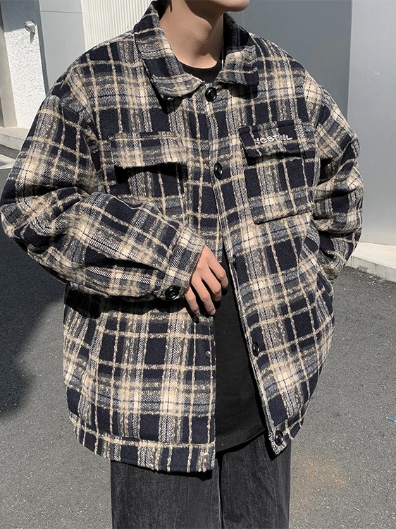 الرجعية الأمريكية منقوشة irt Jaet للرجال ربيع الخريف بدوره إلى أسفل طوق مطرزة العلامة التجارية العصرية طالب Haome الشارع الشهير #2