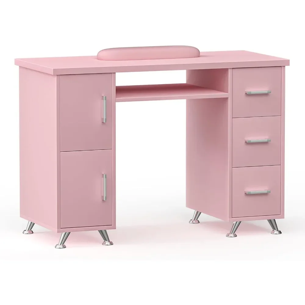 

Acetone Resistant Manicure Table Nail Tech Desk, Pink Nail Table Double Layered Manicure Desk Nail Station