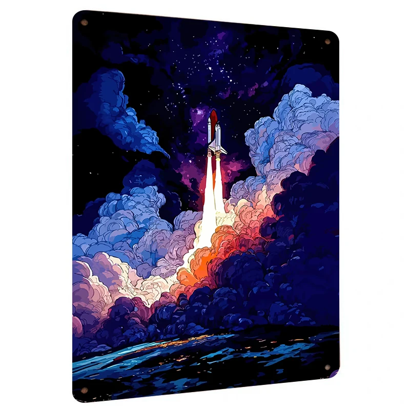 Cosmic Rocket Launch Metal Wall Art Modern Home Decor Living Room Bedroom Wall Hanging Painting