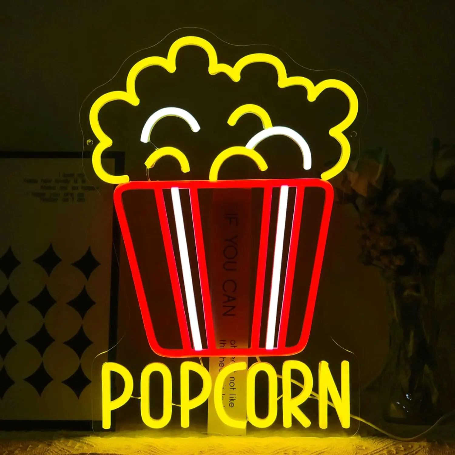 Popcorn Neon Sign Dimmable Food LED Neon Light for Home Cinema Snack Shop Kitchen Video Room Cafe Home Bar Party Man Cave Decor