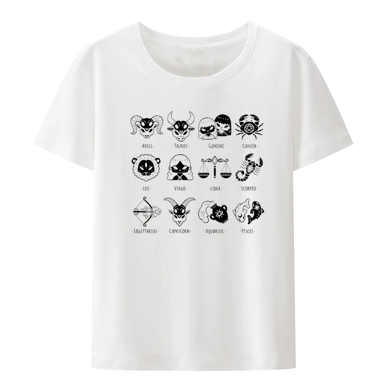 Black Zodiac Signs Funny Graphic Portrait Interesting Print T-shirt Shirts and Blouses Ulzzang Kawaii Clothes Poleras Mujer Cool