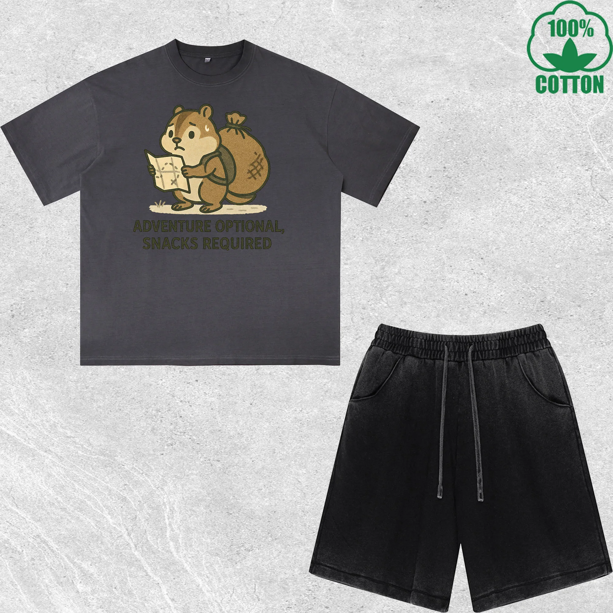 

Snacks Required Printed Dirty Wash T-Shirt Shorts Set Multicolor Combo Loose Trendy Fashionable 100%Cotton