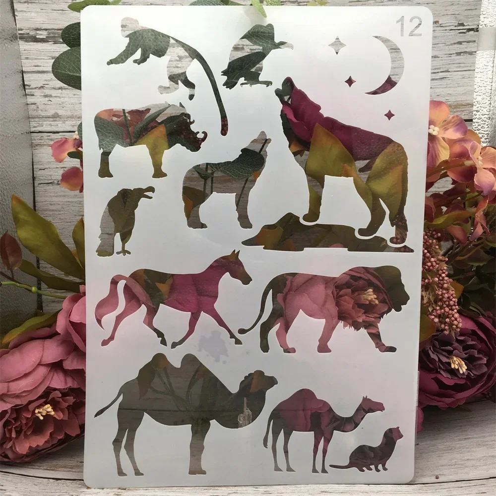 4Pcs A4 29cm Turtle Shark Whale Elephant DIY Layering Stencils Painting Scrapbook Coloring Embossing Album Decorative Template