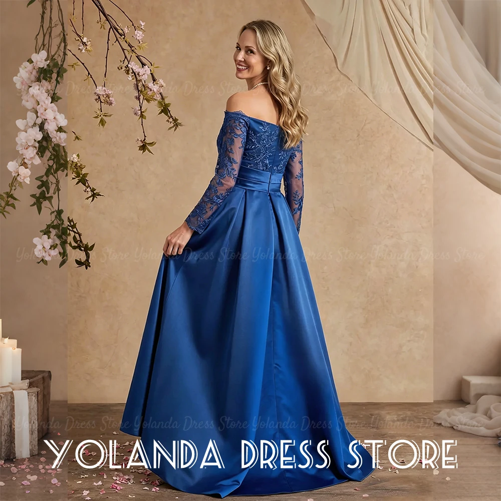 Yolanda Women's Wedding Party Attire Elegant Lace Off-the-shoulder Mother of the bride Dress Long Sleeve Front Split Customized