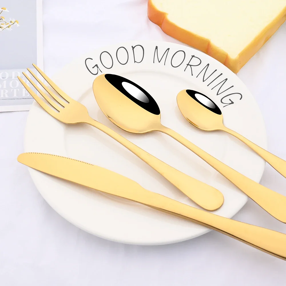 24Pcs White Gold Stainless Steel Dinnerware Cutlery Set Tableware Set Western Flatware Dinner Knife Fork Spoon Silverware Set