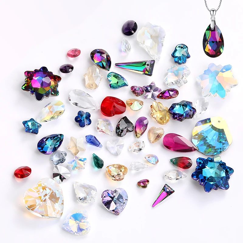 

Glass Single Hole Rhinestone Crystal Teardrop Round Heart Leaf Shapes DIY Jewelry Accessories Making Pendants Earrings