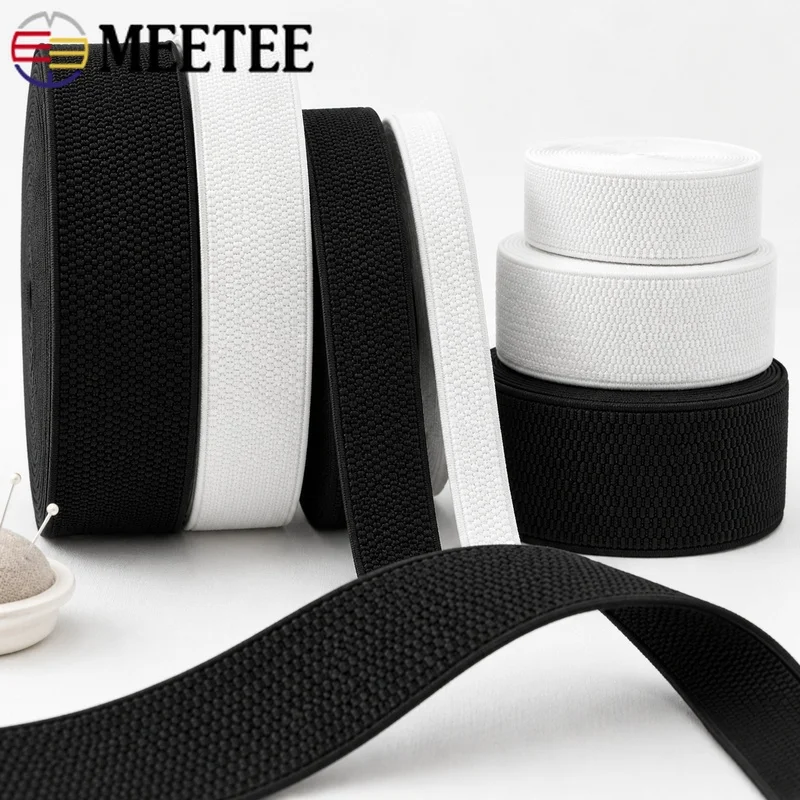 Cinta Elástica de Costura de 5/10M, 25-100mm, Cinta de Goma de Nylon Ancha, Negra y Blanca, para Cintura, Falda, Cinturón, Suministros de Mercería, Ropa