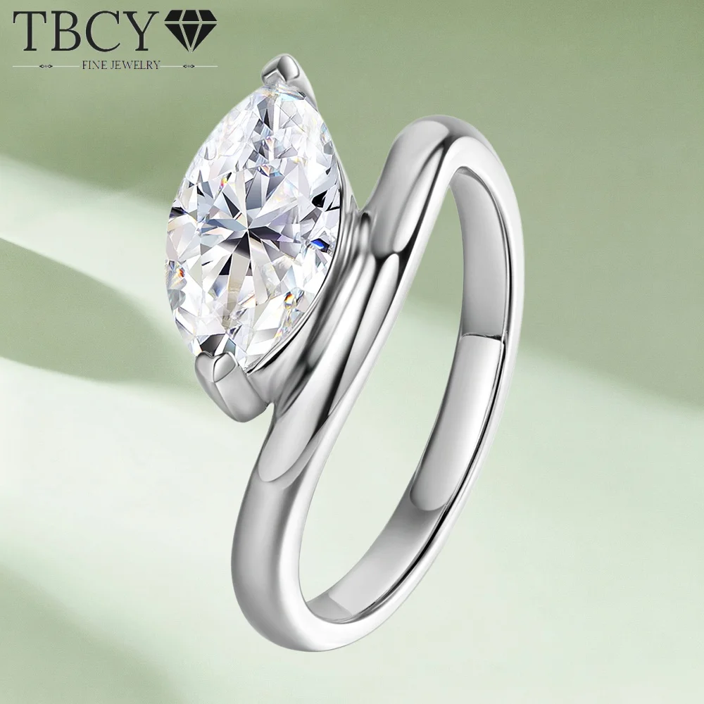 TBCYD 2CT D Color Marquise Cut Moissanite Solitaire Ring S925 Sterling Silver Slim Band Diamond Tester Approved Jewelry for Her