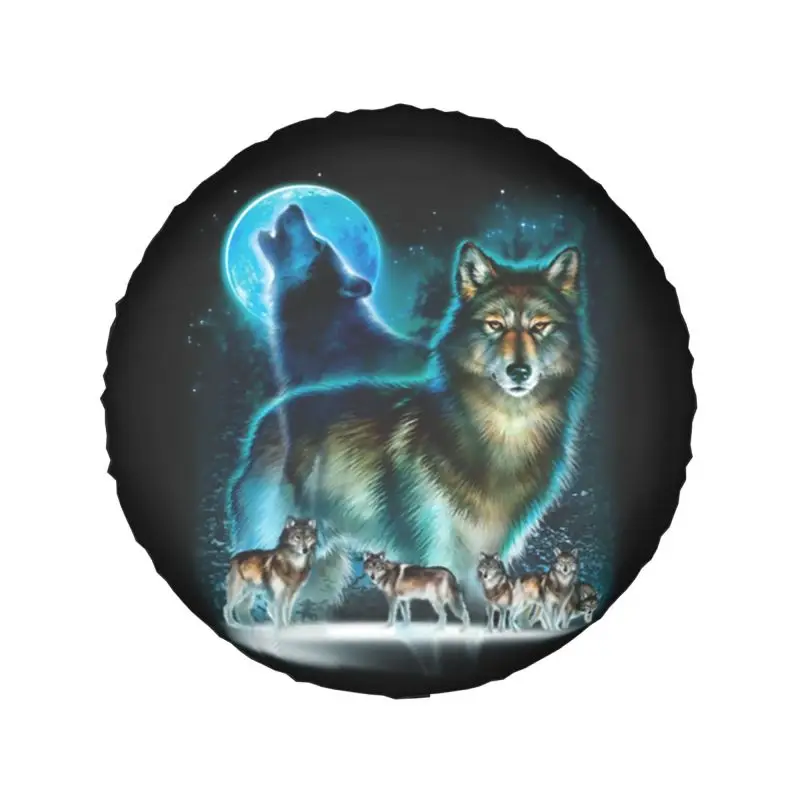 Wolf Howling In Moonlight Tire Cover 4WD 4x4 Trailer Wolves Spare Wheel Protector for Mitsubishi Pajero 14