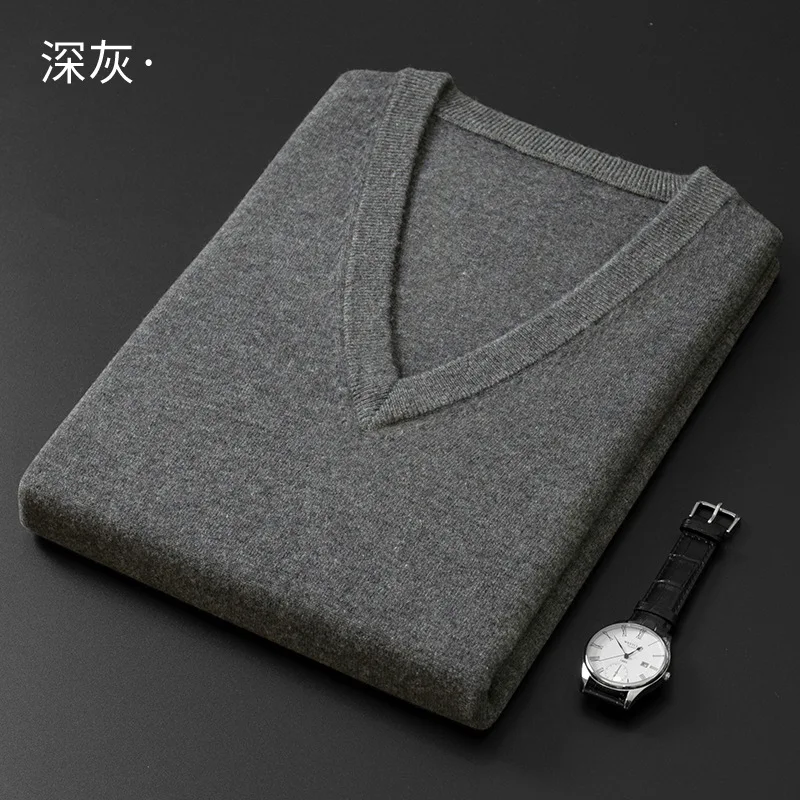 Cashmere misto cotone classico maglione con scollo a V uomo pullover 2024 autunno inverno business casual tutto-fiammifero maglione lavorato a