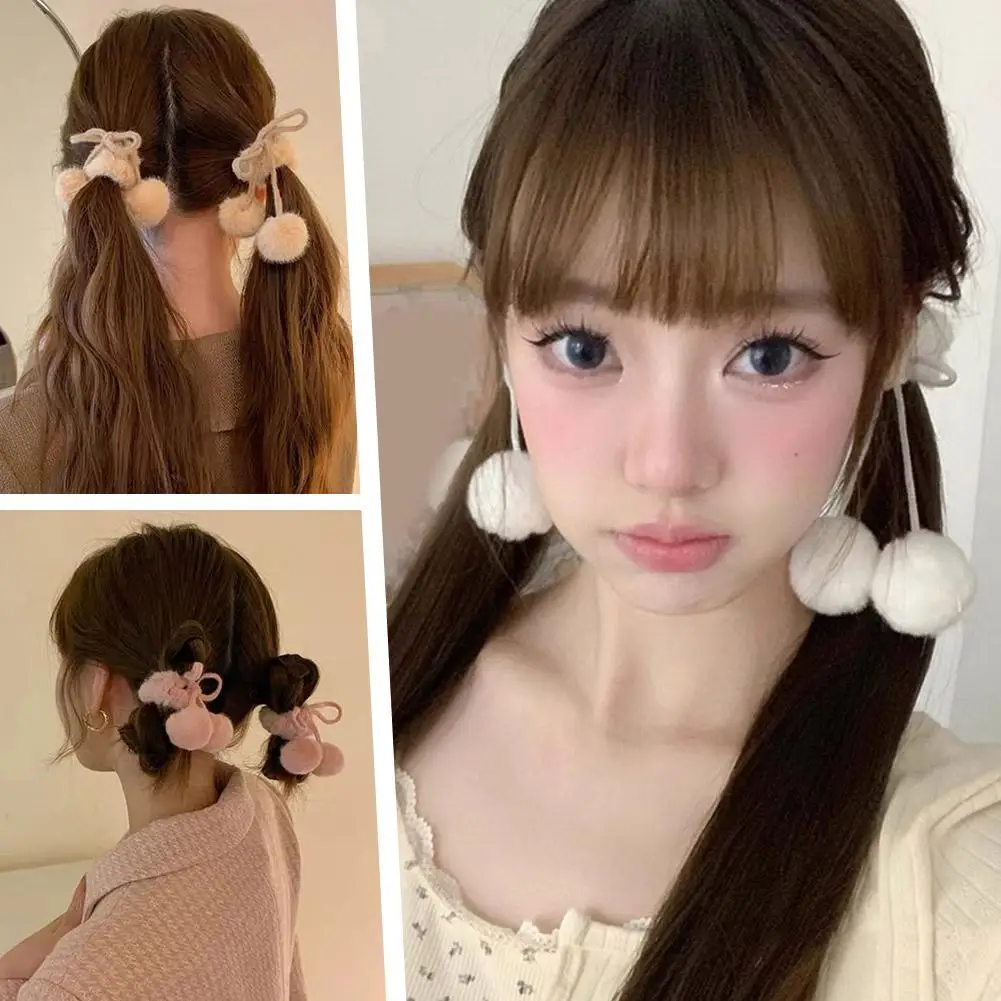 

White Plush Butterfly Knot Ball Hairband Plush Hair Hair Headrope Fur Ponytail Ropes Rabbit Accessories Imitation Double Cu F3M3