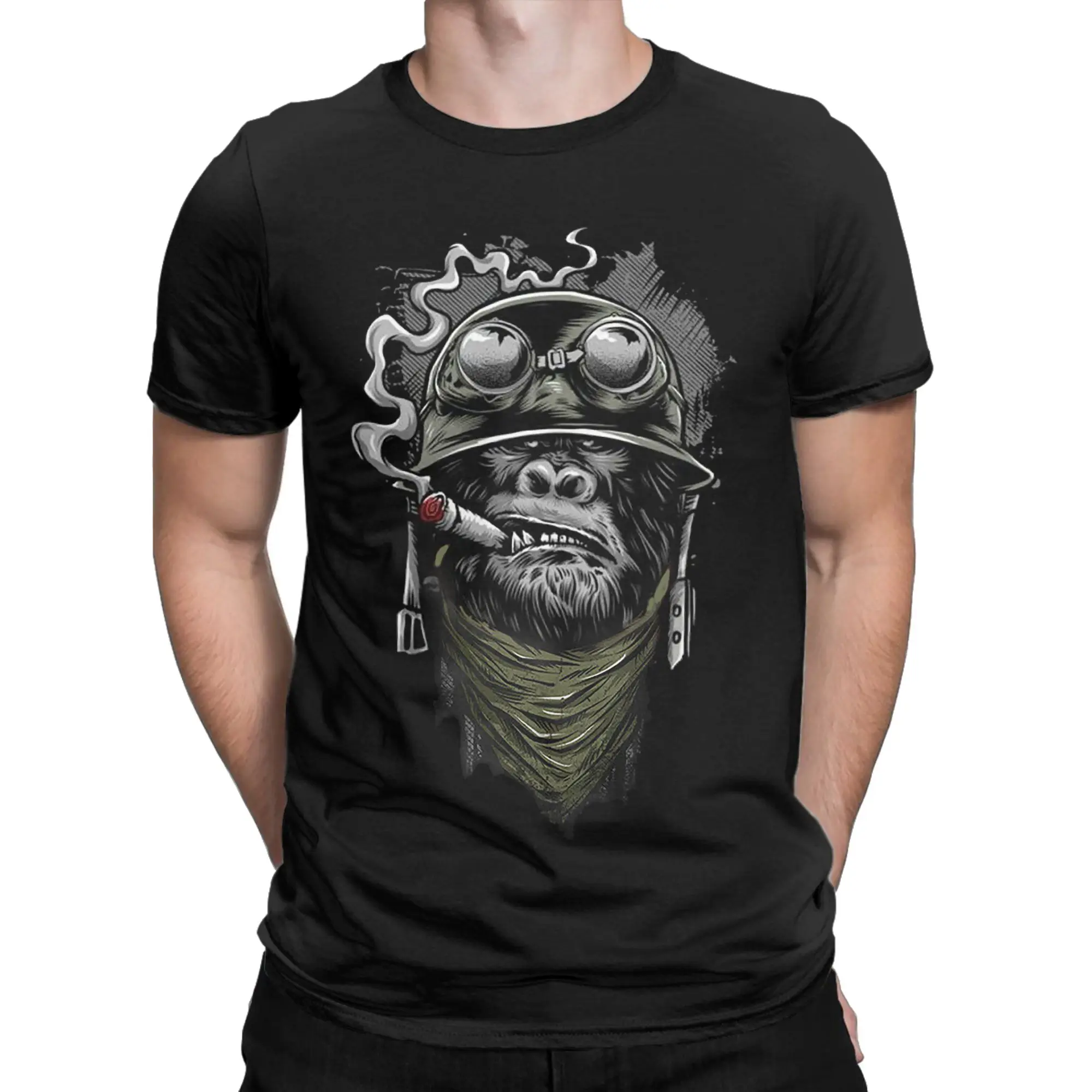 Biker T-Shirt Gorilla Monkey Motorcycle Chopper Bobber Old School T Shirt Men's Cotton Tops Printed  Round Neck Short Sleeve
