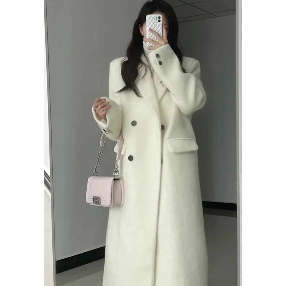 Small Girl's Woolen Coat Women's High-end Sense Suit Style Woolen Coat Fashionable New Style Medium to Long Style