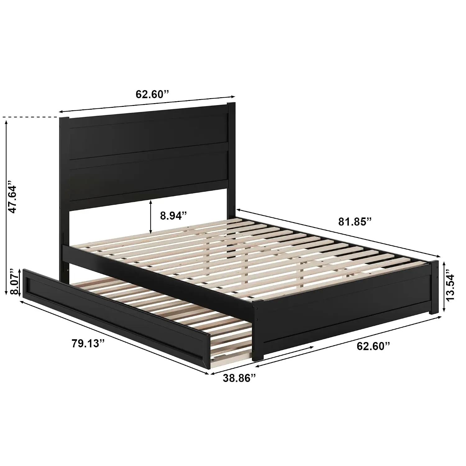 Wood Platform Bed with Matching Footboard & Twin XL Trundle, Black, Customized