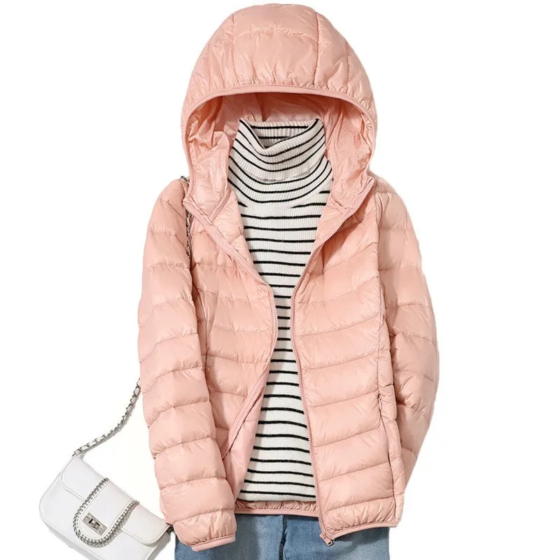 Women's Winter Korean Style Lightweight Slim Fit Hooded Short Jacket Winter Female Solid Color Zipper Closure Long Sleeve