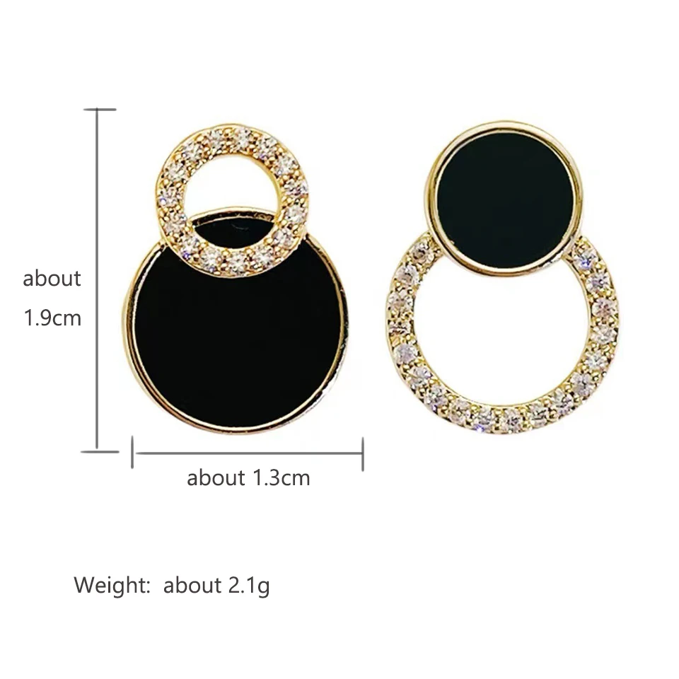 ZAKOL Fashion Asymmetrical Round Hollow Black Stud Earrings Simple Rhinestone Daily Accessories for Women image 6