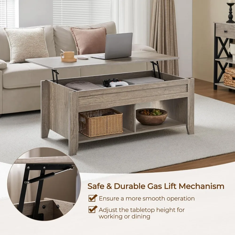 طاولة قهوة مخفية للتخزين مع رف سفلي، 41 طاولة مركزية لغرفة المعيشة لحلول التخزين الحديثة #5