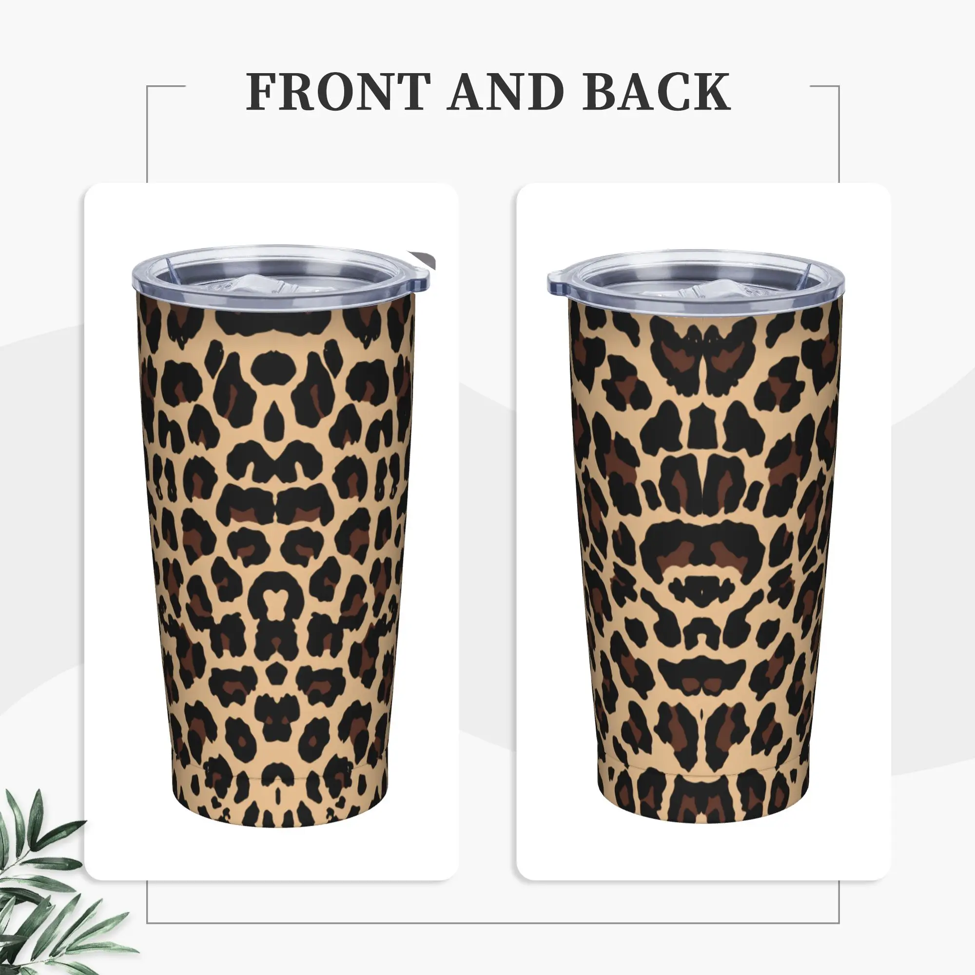 Leopard print  Stainless Steel Tumbler  Travel Thermal Mug With Straws and Lid Large Capacity Mugs Cup Cold Drink Water Bottle
