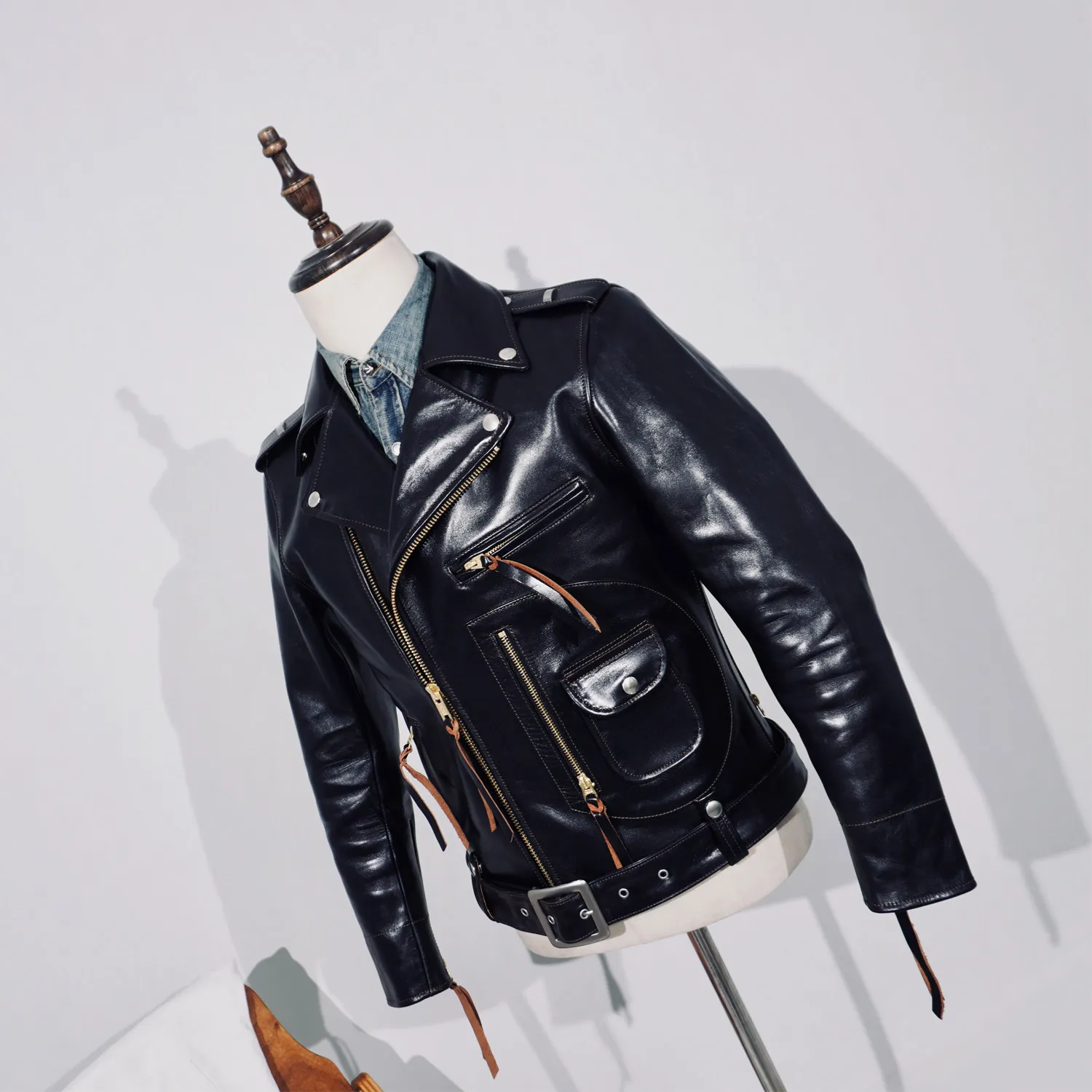 

Full vegetable tanned tea core horse leather J24 diagonal locomotive jacket replica BUCO