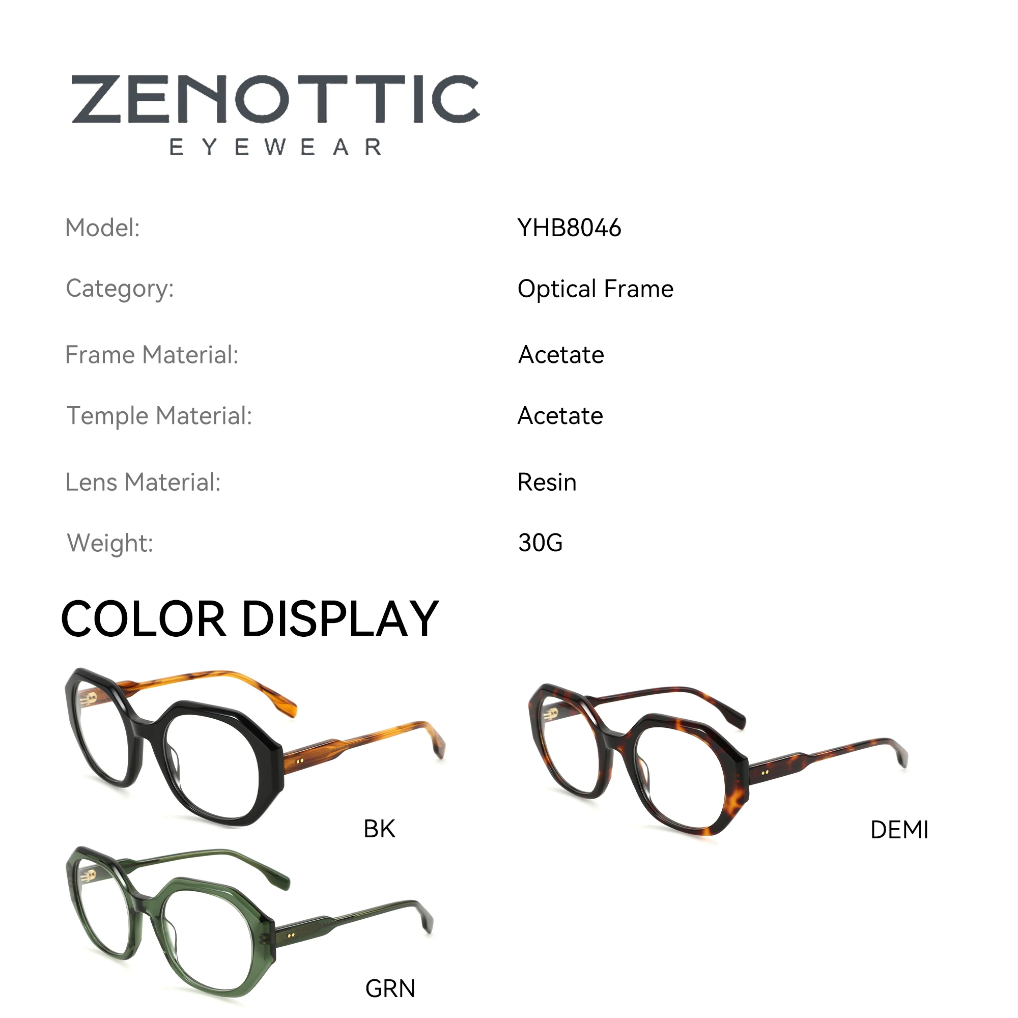 ZENOTTIC Vintage Unisex Acetate Prescription Eyeglasses Hexagonal Optical Frame Progressive Myopia Hyperopia Anti-Blu-ray