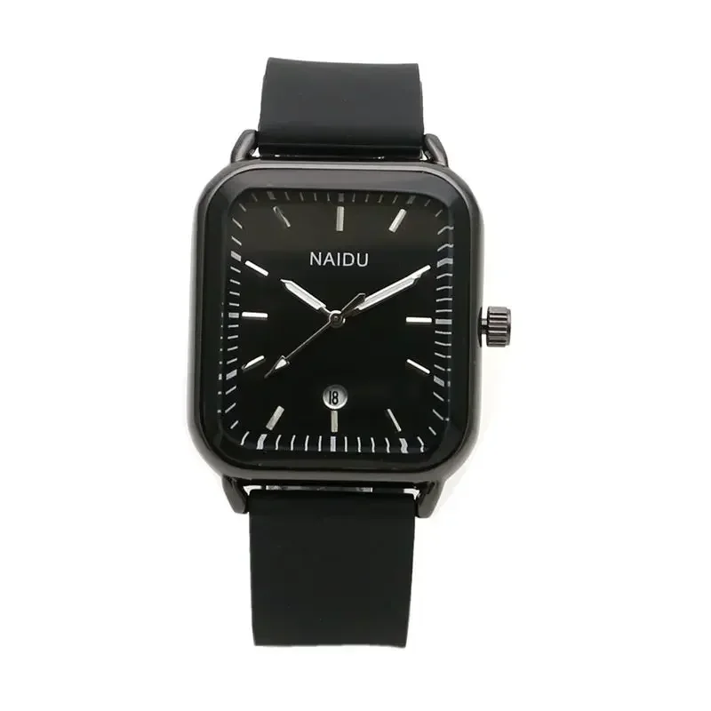 ساعة سيليكون مستطيلة مع تقويم للذكور والأنثى ، ساعة كوارتز بسيطة للطالب ، حزام الموضة