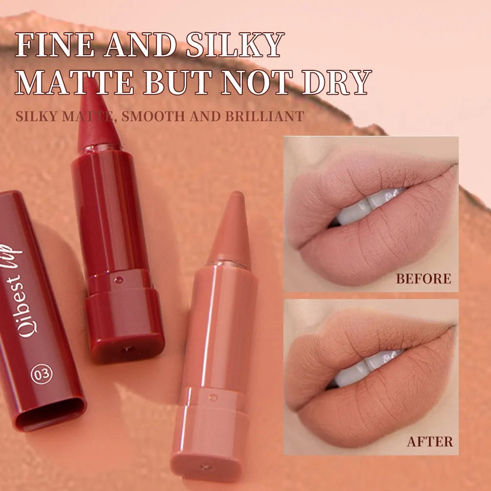 QIBEST 6PCS Lasting Matte Lipstick Pencil Set Twist-Up Velvet Matte Lip Stick Pen Smooth Pink Red Lipliner Lips Crayon Makeup