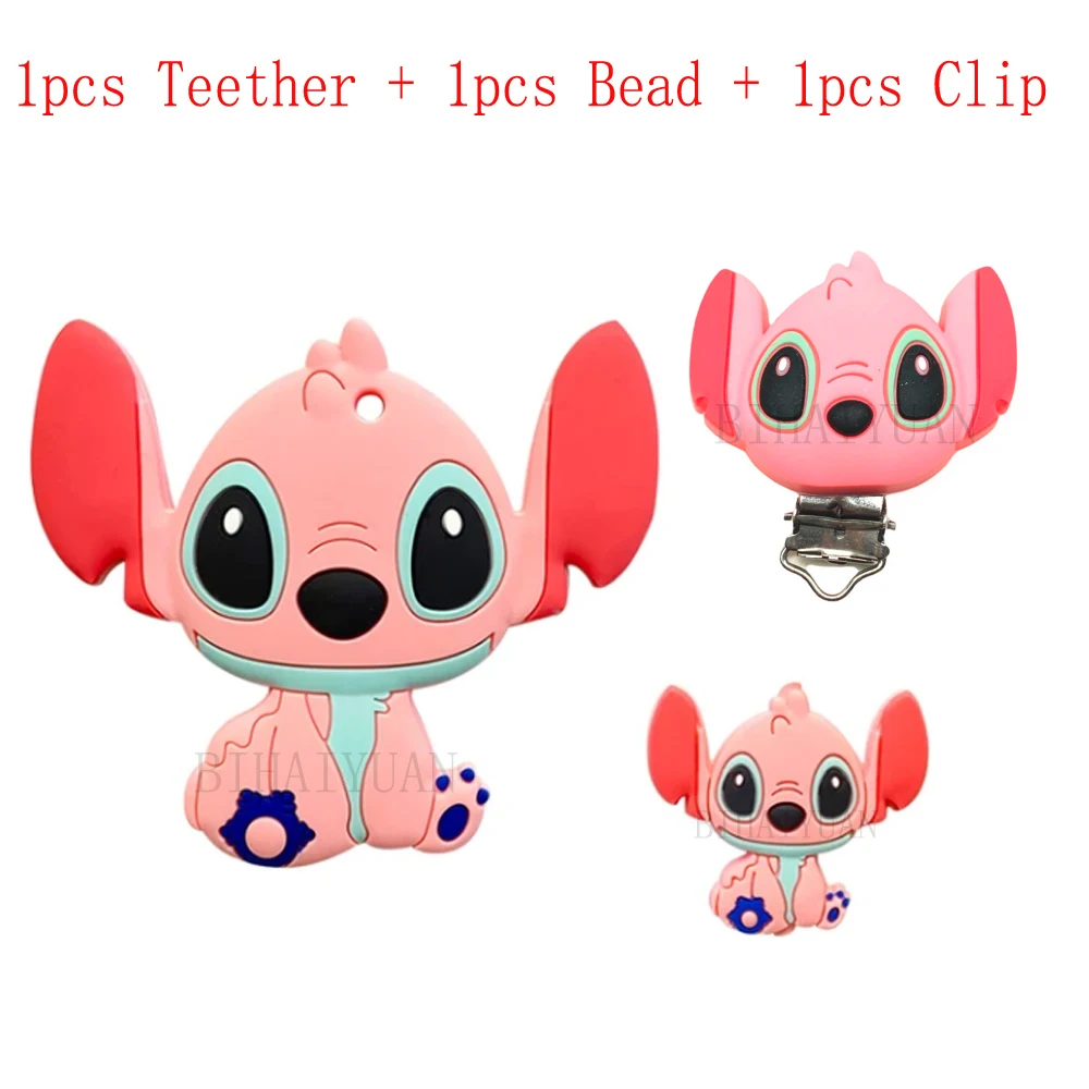 3pcs one set Stitch bambi Dumbo simba princess Silicone teether clip Beads DIY Pacifier Chain Clips Beads pen Toy Jewelry