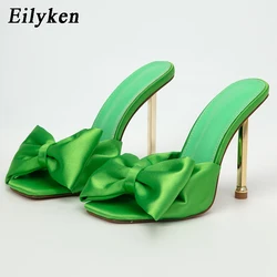 Eilyken New Summer Butterfly-knot Women Slippers Fashion Square Toe Party Prom Ladies Slides Shoes High Heels Sandals