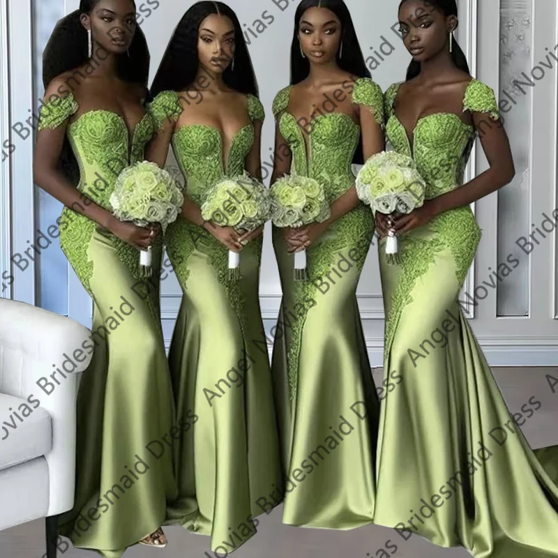 

Long Elegant Mermaid Green Bridesmaid Dresses 2026 For Weddings Party Dress Cap Sleeves Robes Invitee Mariage