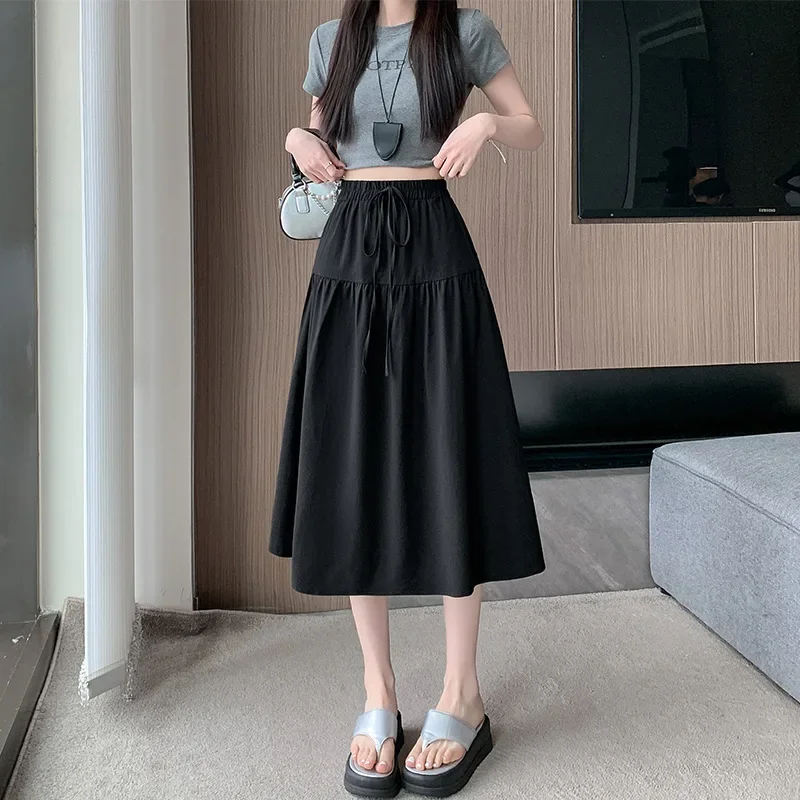 Tfetters 2025 verão uma linha saias femininas pequenas flores design moda cintura alta fino ajuste retro meados saia senhoras vêtement femme