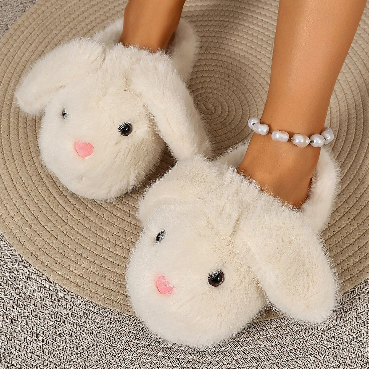Cute Rabbit Plush Warm Women Slippers Winter New Style Bedroom Home Floor Shoes Parent Child Daily Bedroom Slippers Women