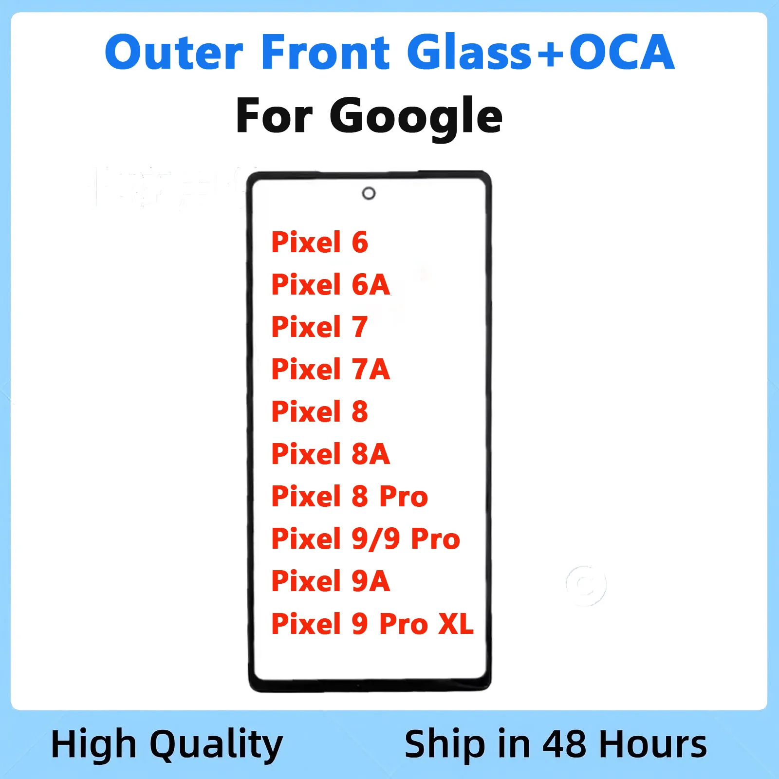 

New For Google Pixel 6 6A 7 7A 8A Outer Glass Lens Front Glass Screen Panel Replacement Parts Pixel 8 Pro Front Glass With OCA