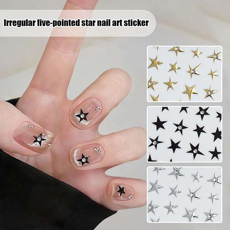 3D Irregular Pentagram With Rhinestone Nail Stickers Y2K Satr Nail Art Decals Starlight Charm Foils Decoration Self Adhesive