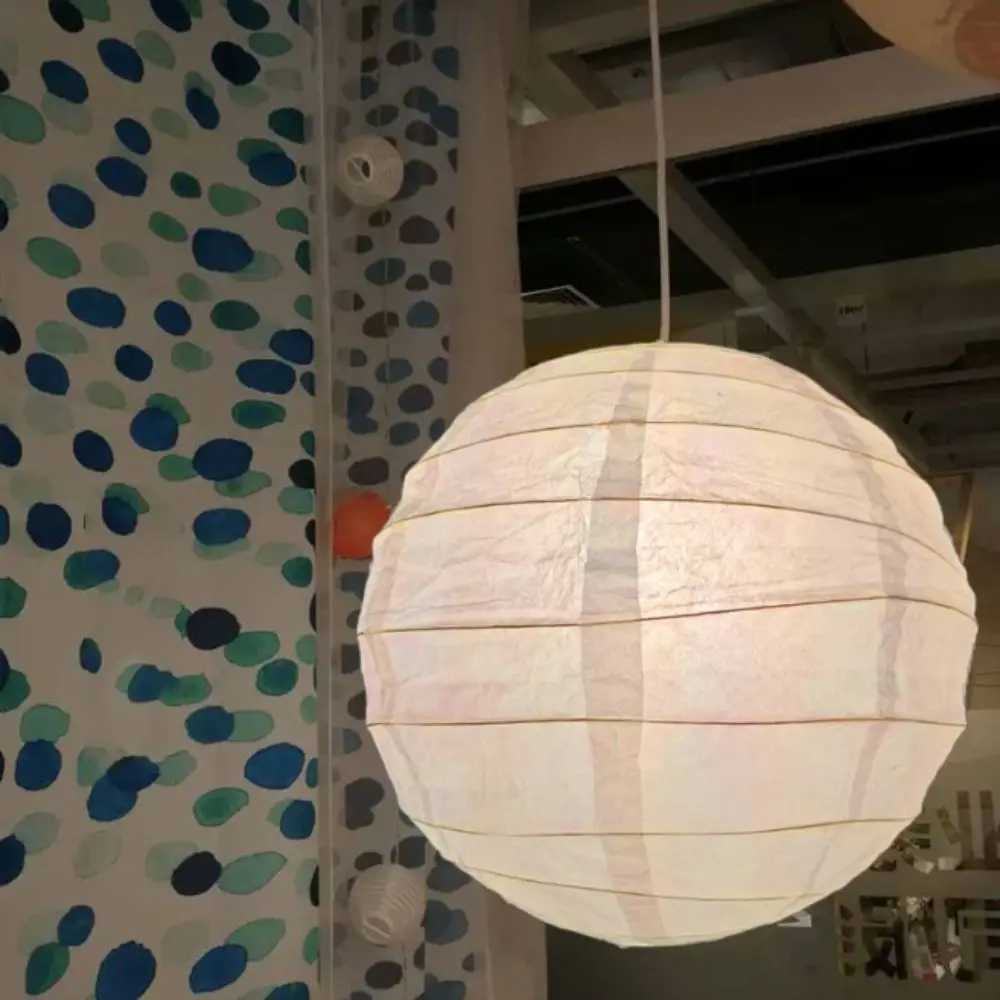Wabi-Sabi Spherical Paper Lantern Irregular Shape Vintage Pendant Lamp LED Compatible Large Round Chandelier Dining Room