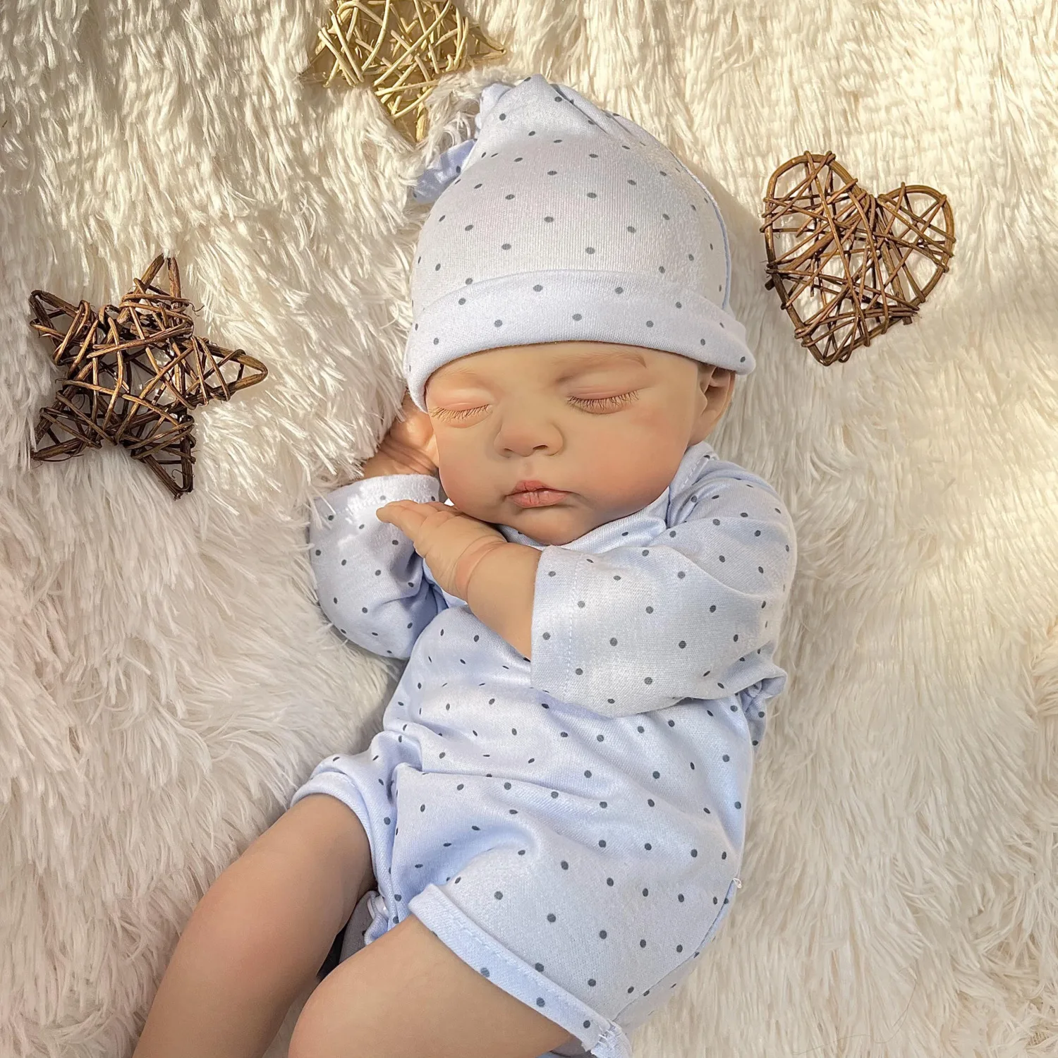 Bambola Reborn Dormiente da 19 Pollici (48 cm), Realistica con Arti in Vinile e Corpo in Stoffa, Regalo di Compleanno Fatto a Mano per Bambini