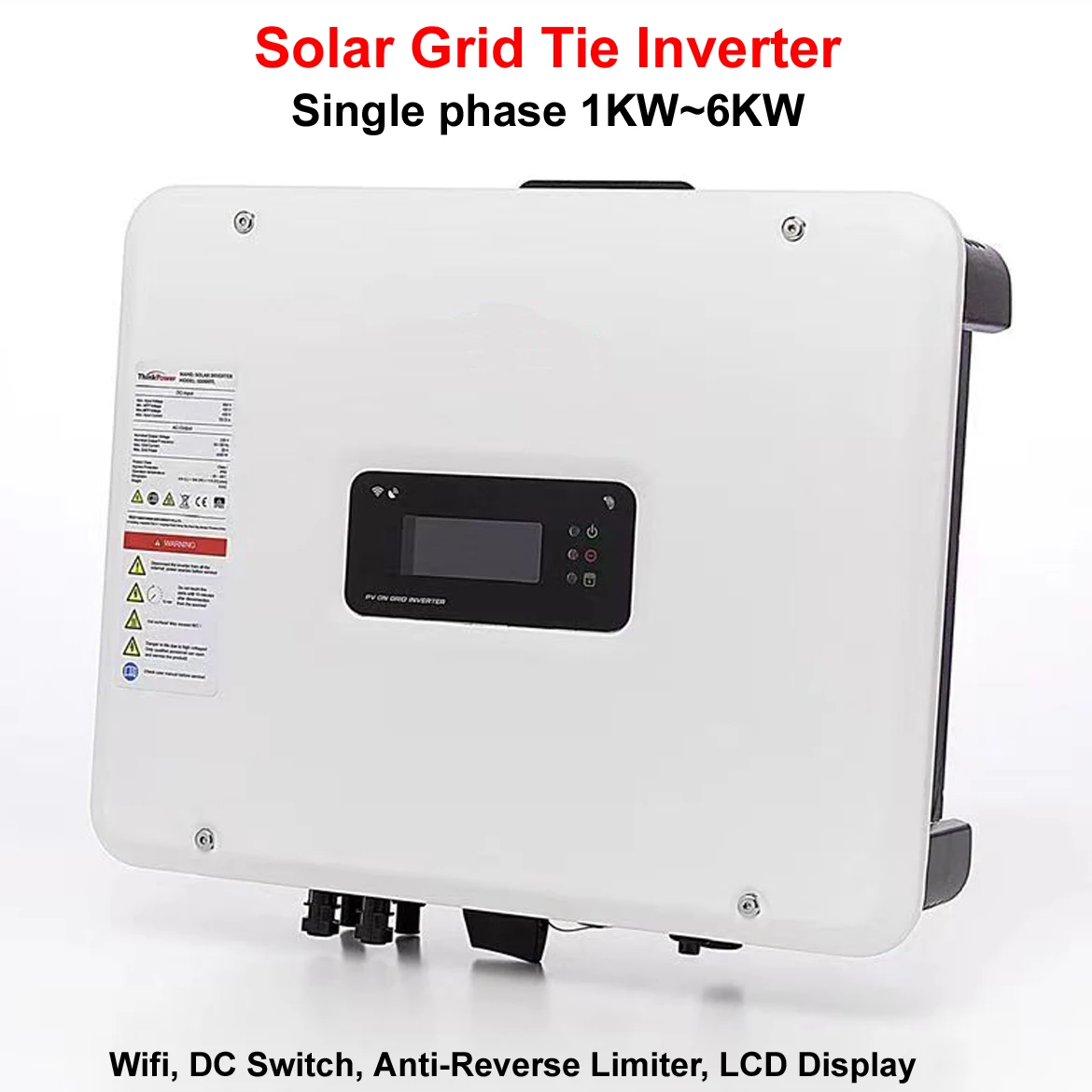 Solar Grid Tie Inverter MPPT Single Phase 3KW 6KW Waterproof IP65 Wifi DC Switch Anti-Reverse Limiter