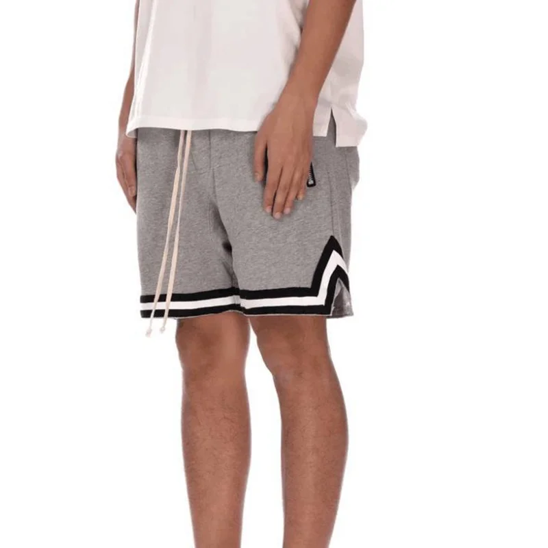 High Street Elastic Waist Sports Shorts Men's Black and White Webbing Zipper Loose Male