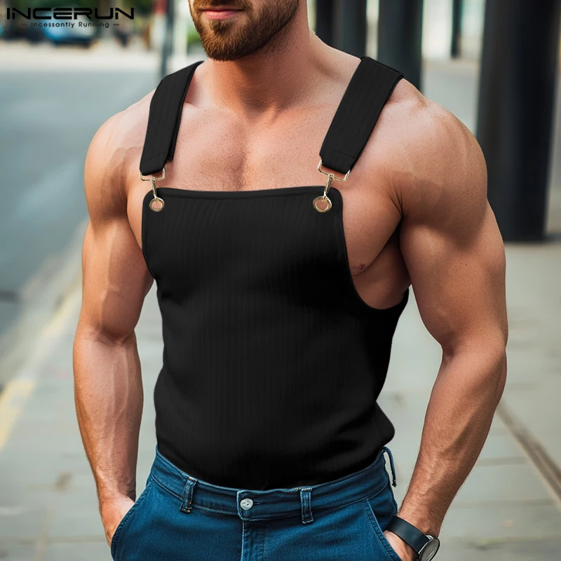 

2025 Men Tank Tops Solid Color Sleeveless Male Vests Summer Streetwear Skinny Knitted Fashion Sexy Men Clothing S-3XL INCERUN