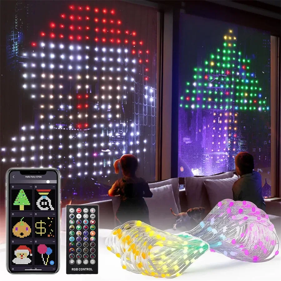 

Smart App Controlled Curtain Fairy Light USB Powered DIY Picture Text Display Curtain String Lights LED Christmas Garland Light