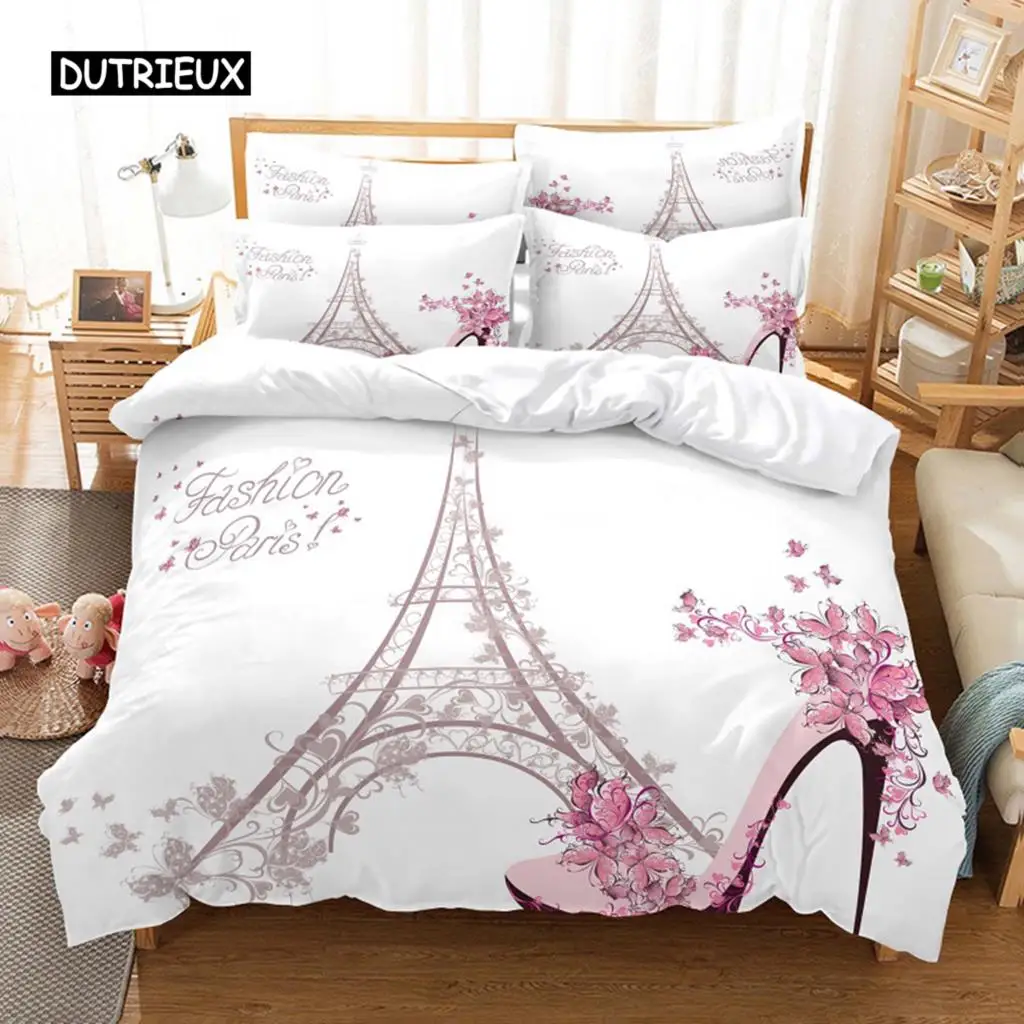 Set copripiumino biancheria da letto torre Eiffel stampa digitale 3d biancheria da letto Fashion Design copripiumino Set biancheria da letto Set letto